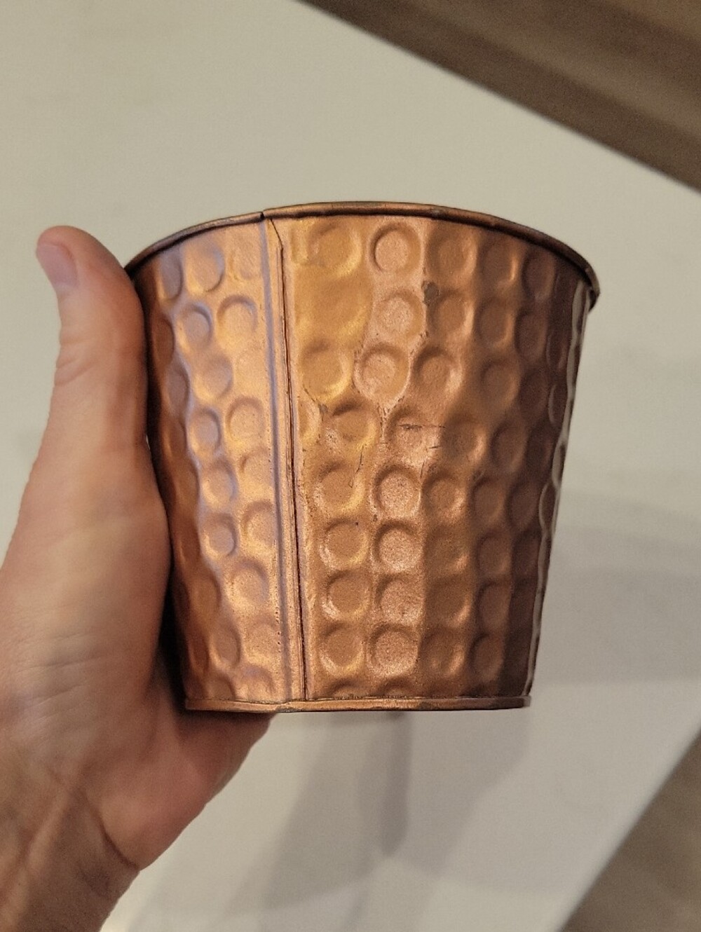 Pottery Barn Hammered Copper Finish Faux Floral Pot Holder - Picture 3 of 4